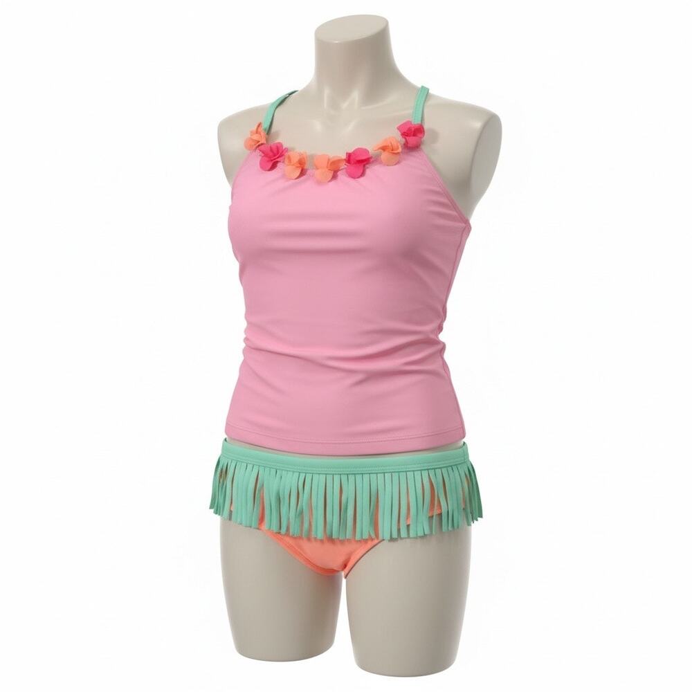 Carter’s Girls Size 7 Two Piece Swimsuit Pink Colorblock Bikini Set